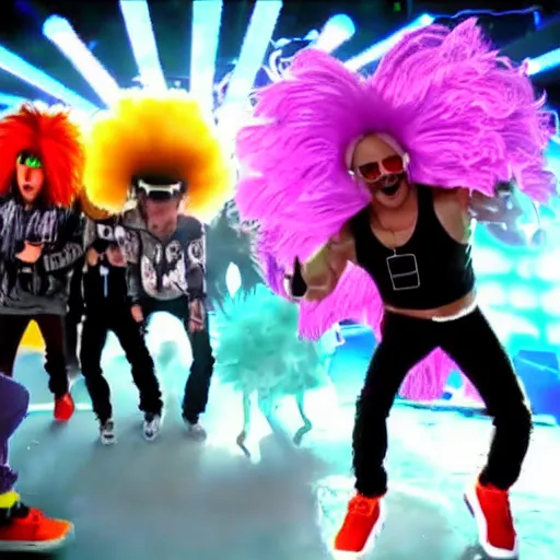 Image similar to sonic shuffling in the LMFAO's party rock music video