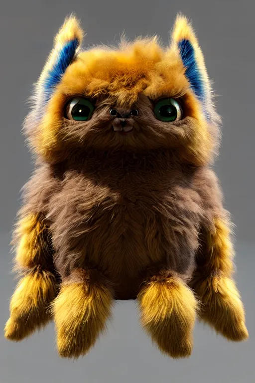 Image similar to high quality 3 d render hyperrealist very cute multicolor stripped fluffy! tarantula cat hybrid highly detailed, vray smooth, in the style of detective pikachu, hannah yata charlie immer, dramatic blue light, low angle, uhd 8 k, sharp focus