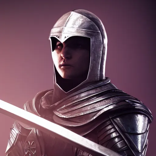 Image similar to templar knight with a futuristic sword, ultra photorealistic, 8k, cinematic, dramatic