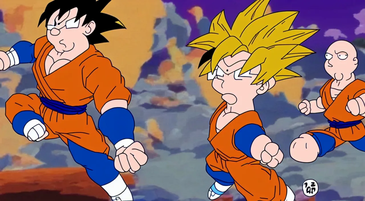 Prompt: screenshot of goku in an episode of family guy