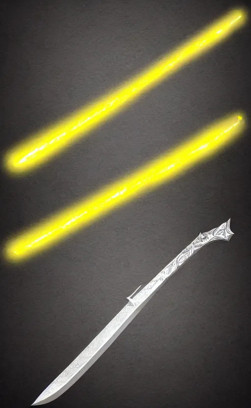 Image similar to silver sword with its blade covered in glowing yellow sigils, realistic, high quality, artstation, concept art