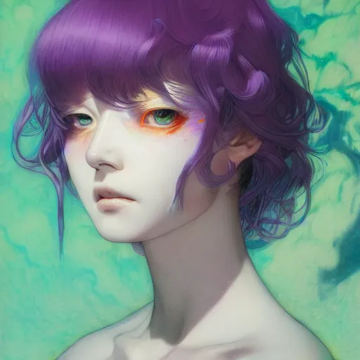 Image similar to prompt : violet portrait soft light painted by james jean and katsuhiro otomo and erik jones, inspired by evangeleon anime, smooth face feature, intricate oil painting, high detail illustration, sharp high detail, manga and anime 1 9 9 9