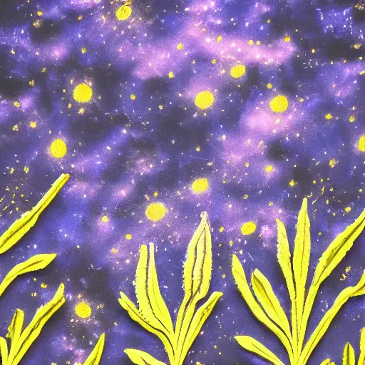 Image similar to detailed, intricate blue black and purple papaverum flower on the field, nebula in the sky