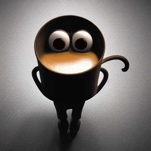 Prompt: cute pinnaple character with a cup of coffee, dark background, 3d render by Pixar, raytracing, 4k