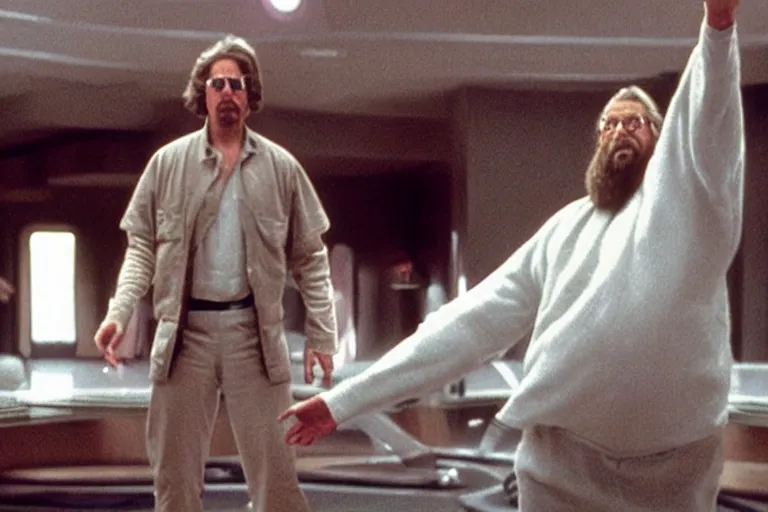 Image similar to “the big Lebowski levitating a bowling ball up off the floor in Star Wars”