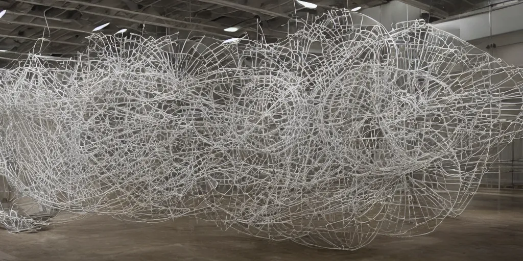 Image similar to a sculpture made out of different types of paper, an abstract sculpture by Ai Weiwei, featured on cg society, kinetic art, made of paperclips, made of wire, made of cardboard