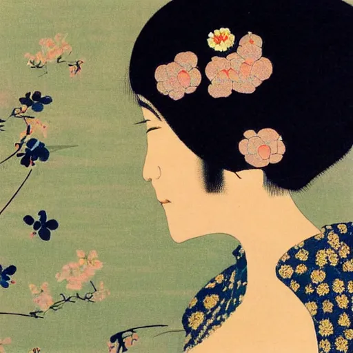 Image similar to “ pablo pascal portrait by ikenaga yasunari and ayana otake and ko rakusui, 6 0 s poster, drawing, realistic, sharp focus, japanese, dreamy, nostalgia, faded, golden hues, floral clothes ”