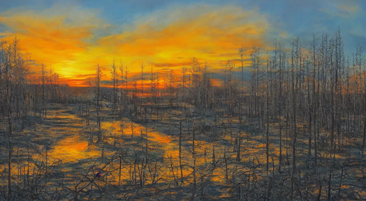 Image similar to a Stunning oil painting of Pripyat,sunset