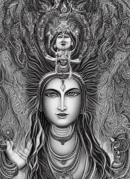 Prompt: shiva embracing and merging into parvati, detailed digital art, intricate, by viktoria gavrilenko