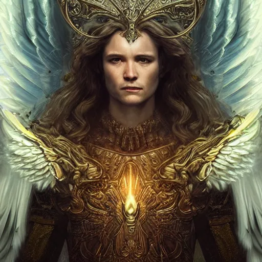 Image similar to Majestic and regal portrait of Archangel Michael, intricate, epic, elegant, menacing, fantasy, highly detailed, digital painting, hard focus, beautiful volumetric lighting, epic light, ultra detailed, by Leesha Hannigan, Ross Tran, Thierry Doizon, Kai Carpenter, Ignacio Fernández Ríos