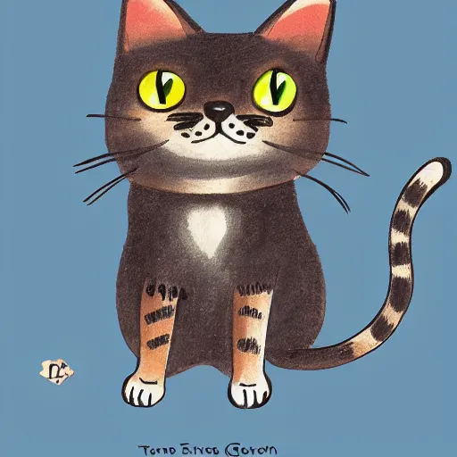 Image similar to Terence Greer illustration of a cute cat