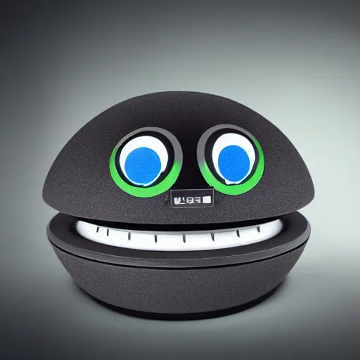 Prompt: a cartoon version of a subwoofer with big eyes