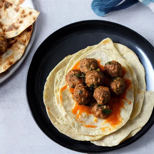 Prompt: tortilla with meatballs in a secret society