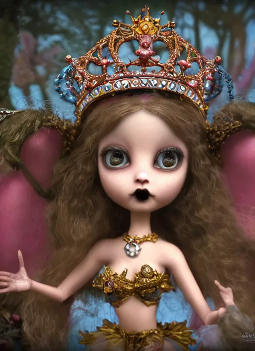 Image similar to highly detailed closeup, profile portrait of a tin toy goth fairytale princess wearing a crown, bikini, unreal engine, nicoletta ceccoli, mark ryden, earl norem, lostfish, global illumination, detailed and intricate environment