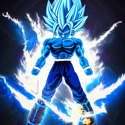 Prompt: Super Saiyan Blue, fantasy artwork, official, hyper detailed, half dragon, draco saiyan, character dragonball, award winning artwork