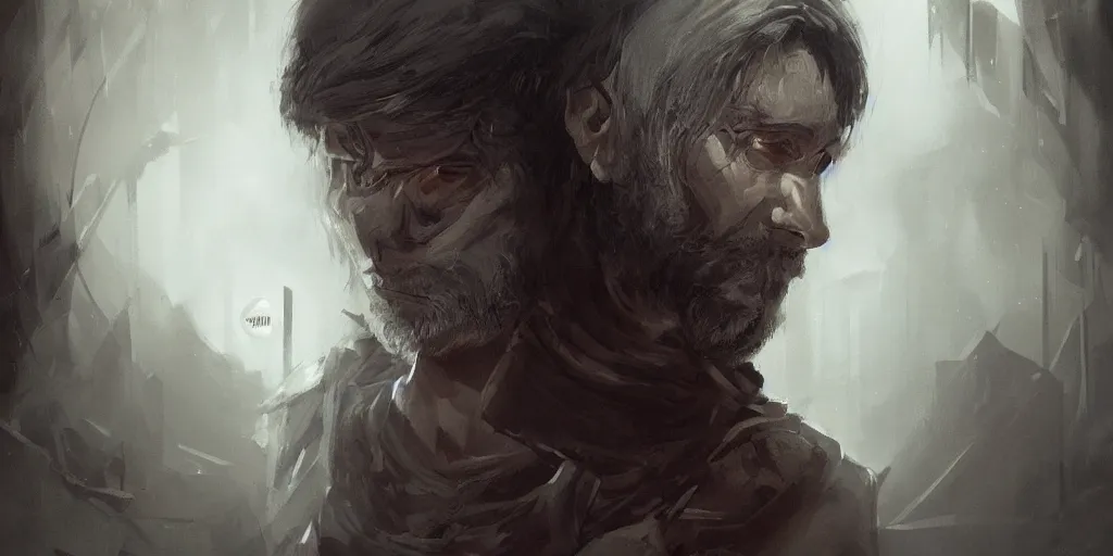 Prompt: portrait of ed haris, his last moment, mystical, a sole survivor looks into the camera, mystical, concept art, art station, style of Gilles Beloeil