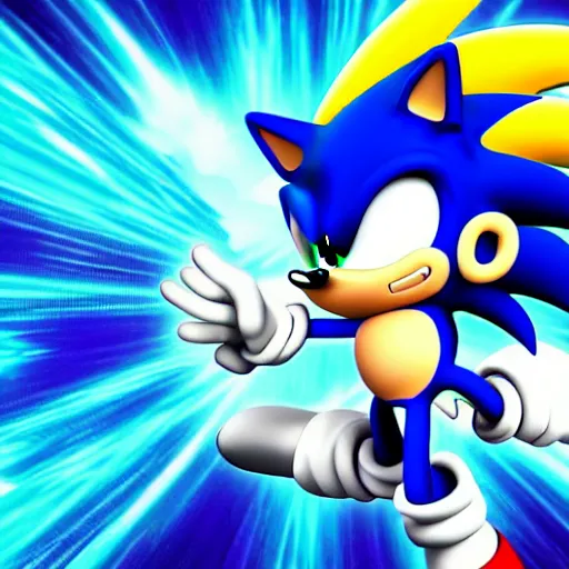 Image similar to Sonic the hedgehog going super saiyen, 8k