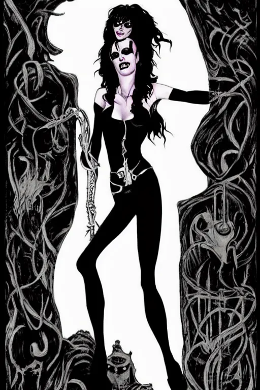 Prompt: goth girl death from Sandman comic book by Colleen Doran
