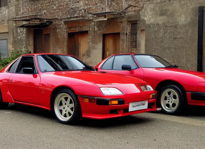 Prompt: Cannon photo of red Toyota supra Mark 2 A60 MK2 made in 1982 front sideview parked on street