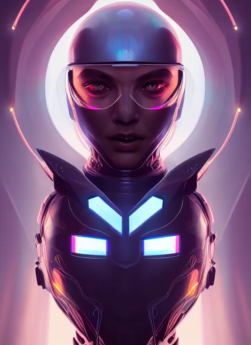 Image similar to symmetry!! portrait of side!! of a female character with helmet fantasy, sci - fi, tech wear, glowing lights!! intricate, elegant, highly detailed, digital painting, artstation, concept art, smooth, sharp focus, illustration, art by julian del rey and daryl tan