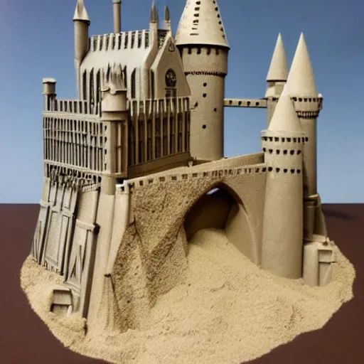 Image similar to hogwarts as a sandcastle