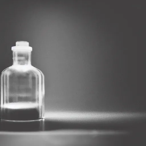 Prompt: hyper realistic professional photograph of ghost trapped inside a pet bottle taken inside professional studio