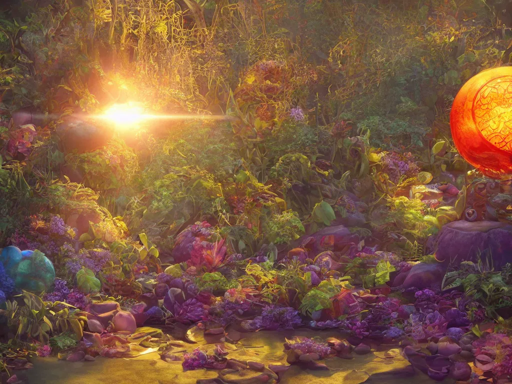 Image similar to the orb of time, sunlight study, art nouveau, by rachel ruysch and ( ( ( ( lisa frank ) ) ) ), 8 k, sharp focus, octane render, ( ( ( ( kauai ) ) ) )