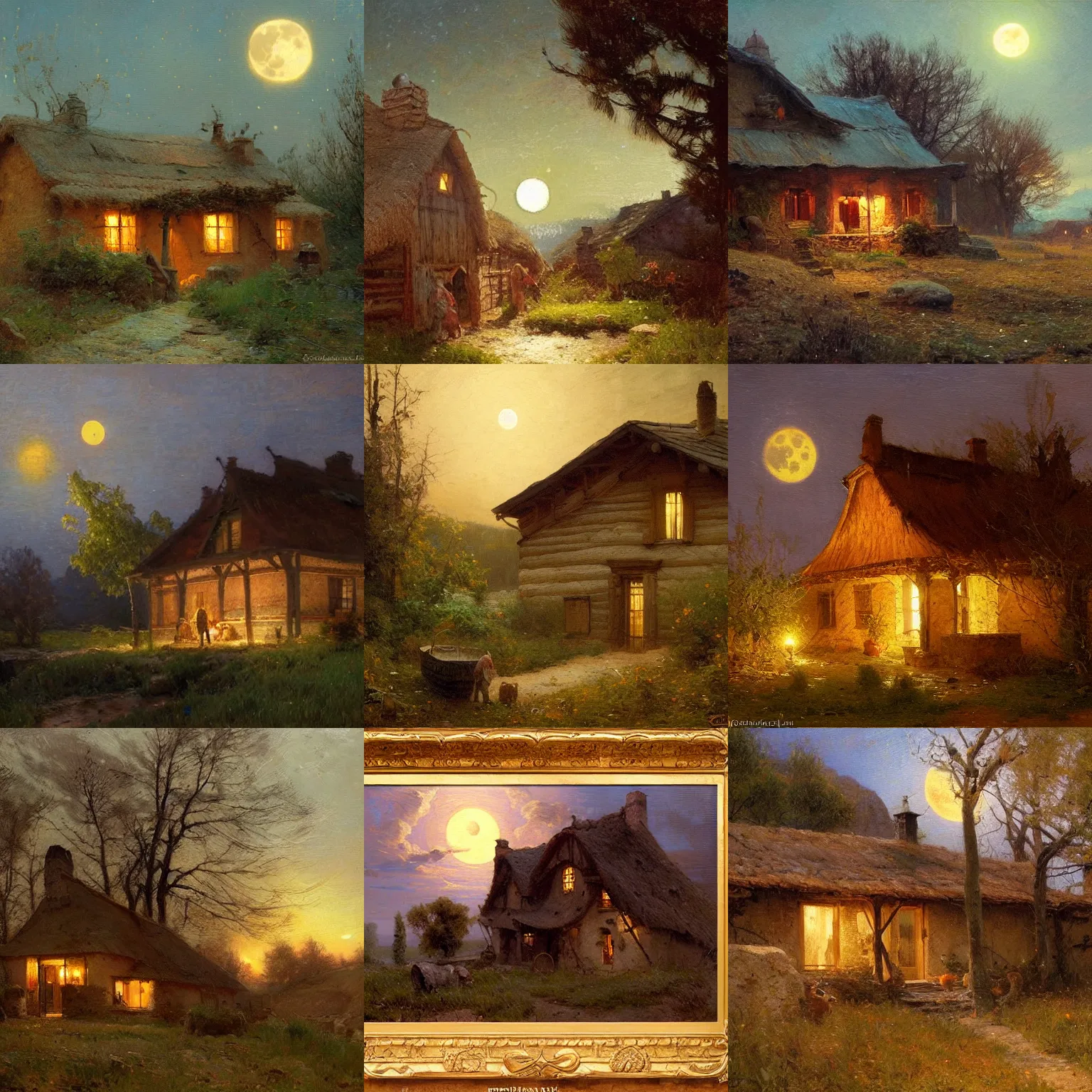 Prompt: a 1 9 th century hungarian peasant house. atmoshperical, full moon, natural lighting, soft focus, landscape by gaston bussiere, craig mullins, j. c. leyendecker