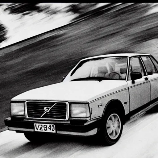 Image similar to Volvo 240 car chase, old movie style