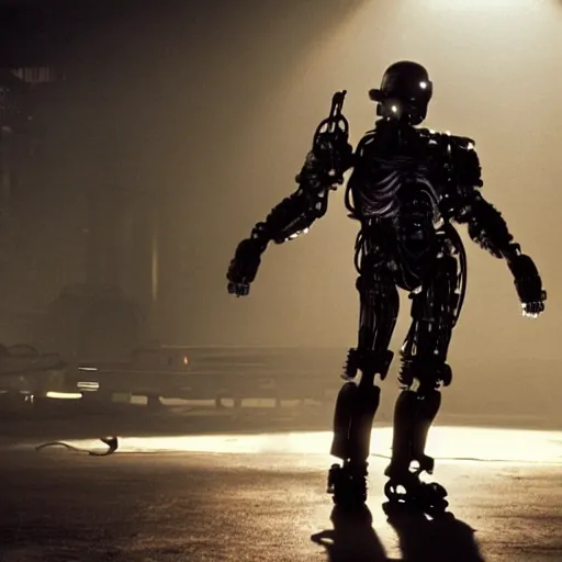 Image similar to movie still of a cool cyborg, cinematic composition, cinematic light, by john carpenter