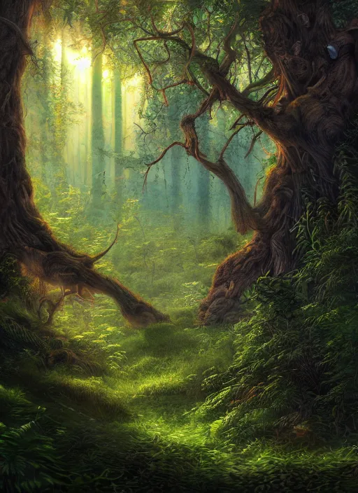 Prompt: lush forest, high detail, 4 k, surrealism style artstation