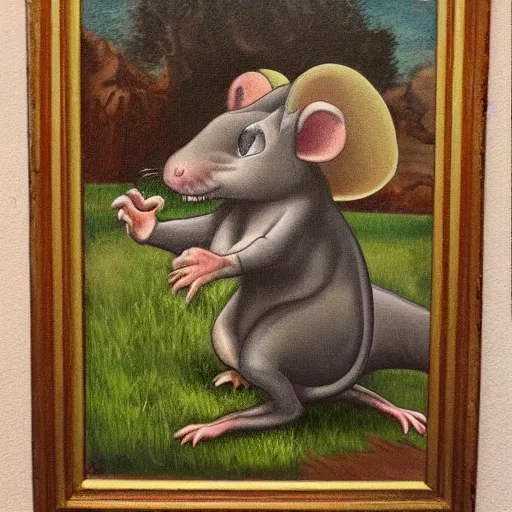 Image similar to dinosaur mouse, epic pose, old painting