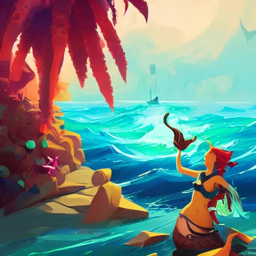 Image similar to painting mermaid treasure on sea of thieves game avatar hero smooth face median photoshop filter cutout vector, behance hd by jesper ejsing, by rhads, makoto shinkai and lois van baarle, ilya kuvshinov, rossdraws global illumination