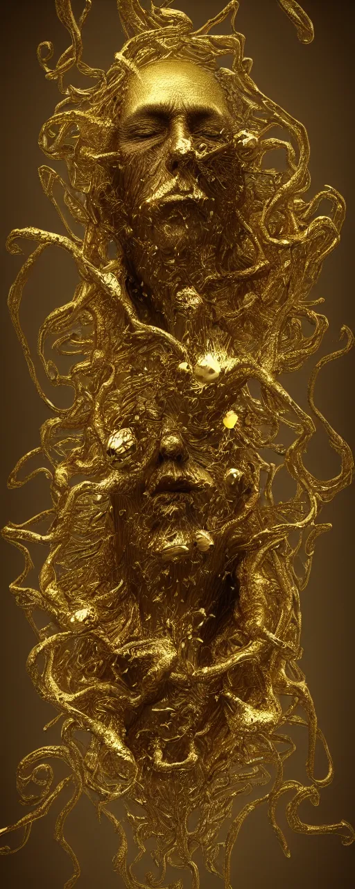 Prompt: portrait of a surreal GOD floating, gold raining in spiral, ultra super good realistic 3D render by Pete Morbacher and Emil Melmoth, insanely detailed, trending on artstation, sharp focus