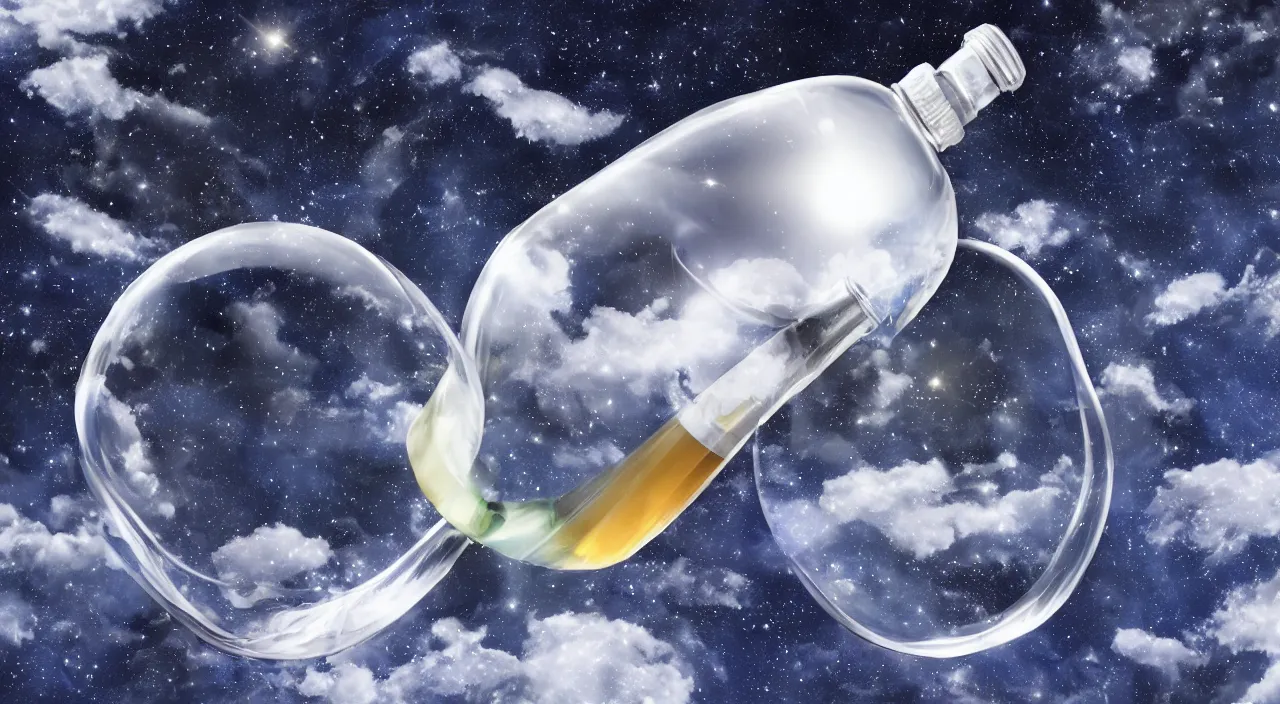 Prompt: clouds in a bottle, in space, floating