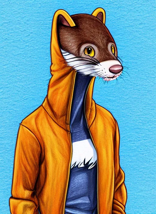 Prompt: expressive stylized master furry artist digital colored pencil painting full body portrait character study of the otter ( sergal ) small head fursona animal person wearing clothes jacket and jeans by master furry artist blotch, sharp focus