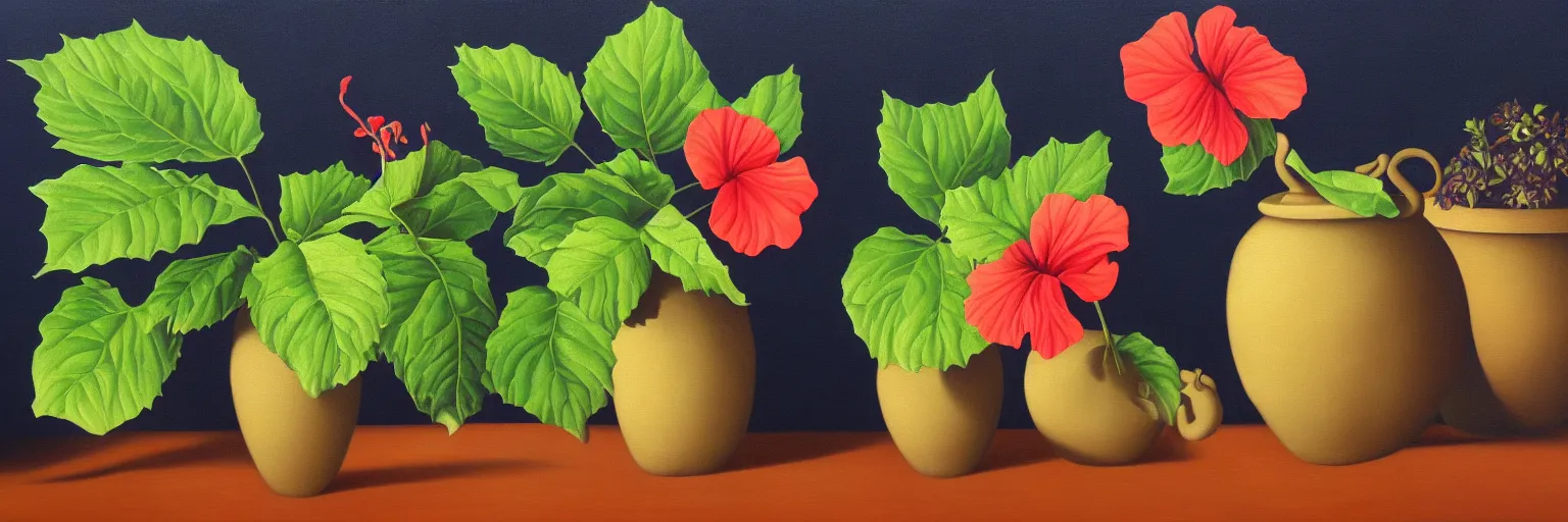 Prompt: hibiscus oil painting magritte