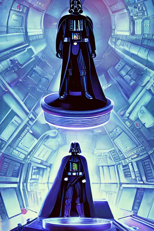 Image similar to darth vader dj standing on a giant science fiction turntable at a astronaut rave, digital art, winning award masterpiece, fantastically beautiful, illustration, dan mumford, moebius, artgerm, wlop 8 k