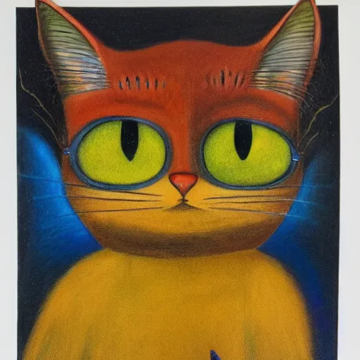 Image similar to by remedios varos, pete the cat and garfield, oil painting, met collection, high resolution
