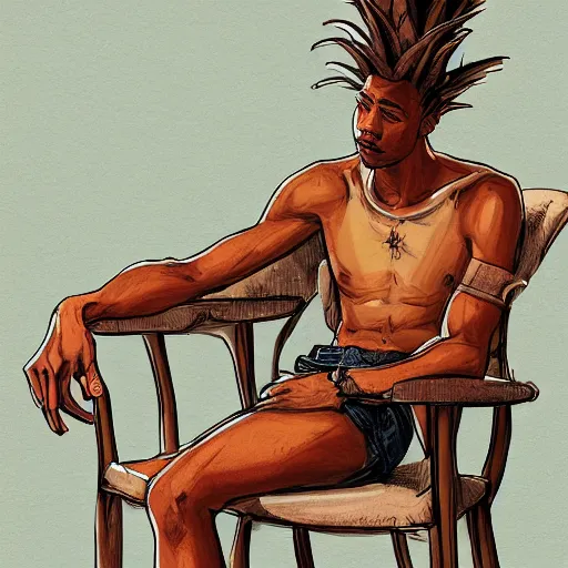 Prompt: a ground-level view wide angle shot of Calvin Cordozar Broadus Jr. sitting in a chair, showing a pineapple to the camera, D&D, fantasy, elegant, badass, highly detailed, slim, digital painting, artstation, concept art, sharp focus, illustration