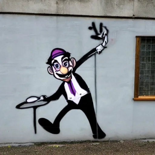 Image similar to Graffiti of Waluigi by Banksy,