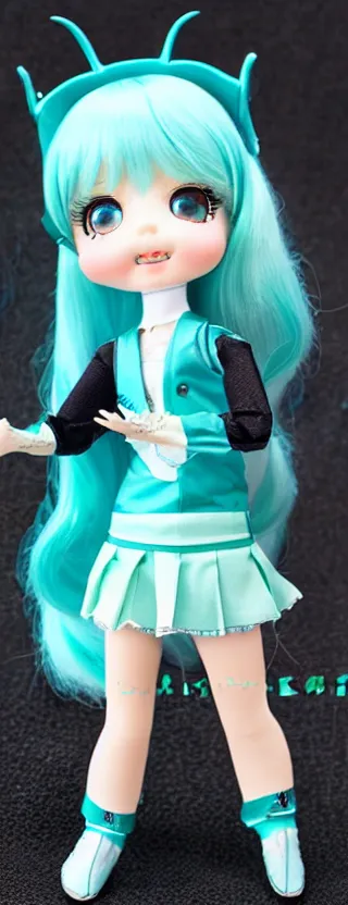 Prompt: vintage licca - chan doll of hatsune miku, well - designed, idol