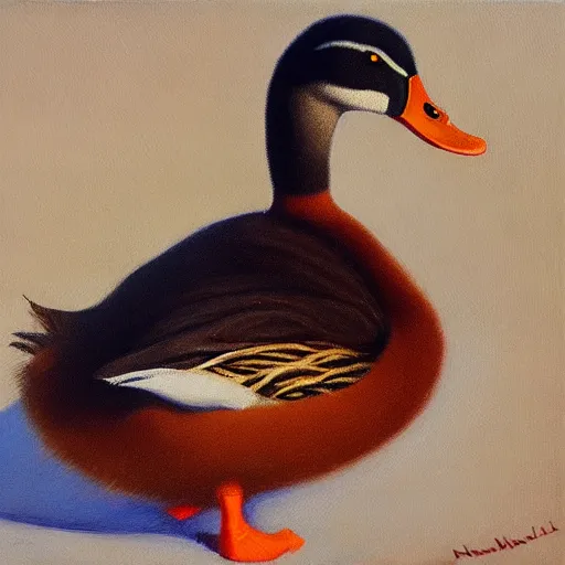 Image similar to a duck on the prowl oil painting ignacio nazabal