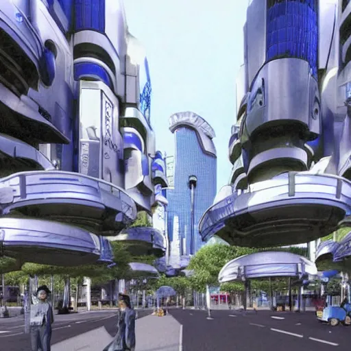 Prompt: a futuristic japanese city with robot civilians