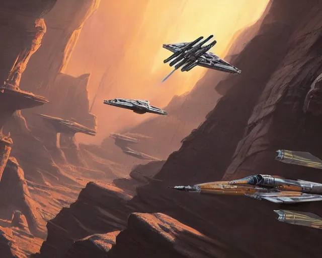 Image similar to effective altruism, x wing battle in canyons, star wars film 1 9 7 0 s, highly detailed, excellent composition, cinematic concept art, dramatic lighting, trending on artstation