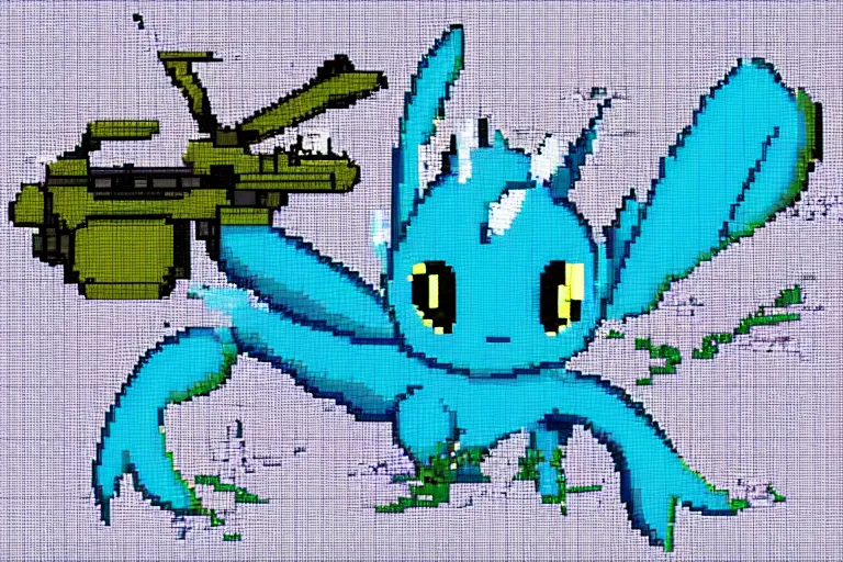 Image similar to Vaporeon with a sniper, Pixel Art