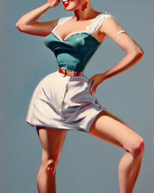 Prompt: a 1 9 5 0 s pin up by art frahm, realistic, detailed, artstation