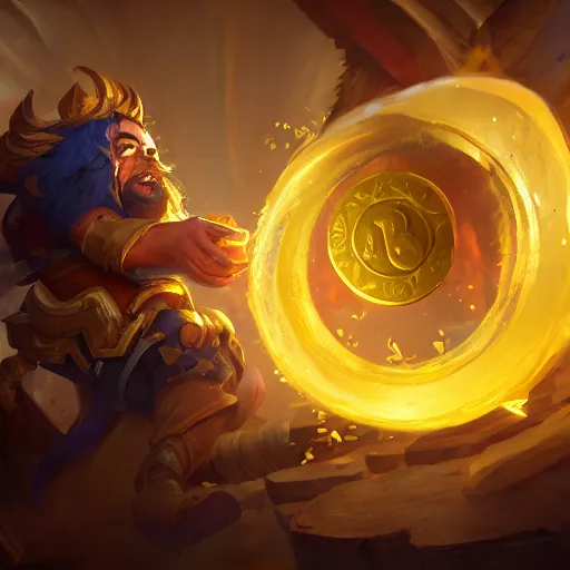 Image similar to thick golden coin spell, thick gold coin, floating golden coin, gold coin, floating coin, tossing a coin, bright masterpiece artstation. 8 k, sharp high quality artwork in style of jose daniel cabrera pena and greg rutkowski, concept art by tooth wu, blizzard warcraft artwork, hearthstone card game artwork