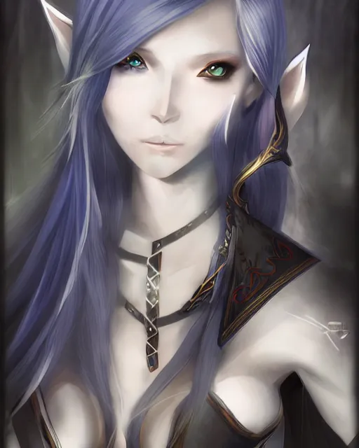 Image similar to elven dark elf girl, in the style of sumihei, tokyo ravens style, dynamic lighting, fantasy concept art, trending on art station, stunning visuals, ultra detailed