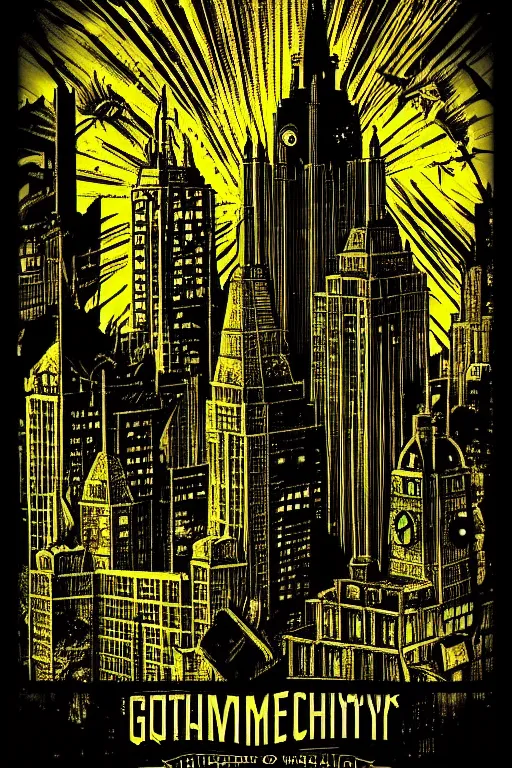 Prompt: gotham city, aesthetic, fantasy, bioshock pop art, by mike swiderek, jorge lacera, ben lo, tyler west,, ultrarealistic, sharp focus, intricate, ultra high definition details, shadow effect